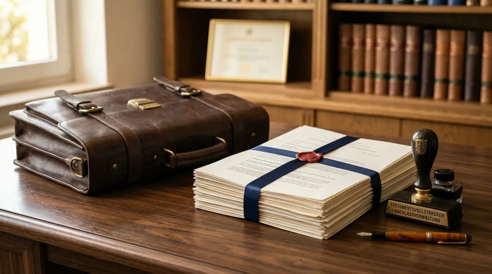 Notar übergibt Dokumente an Erben — symbolisch für die Testamentsvollstreckung