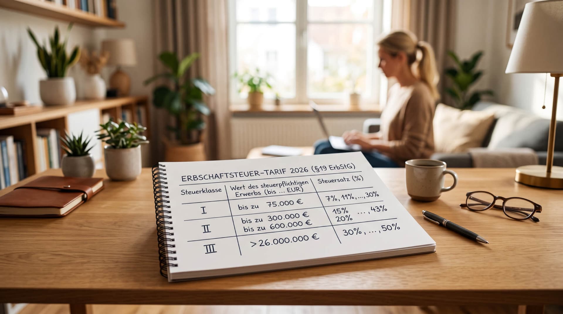 Erbschaftsteuer Steuerklassen 2026 — drei Klassen-Tabelle mit Steuersätzen nach §19 ErbStG