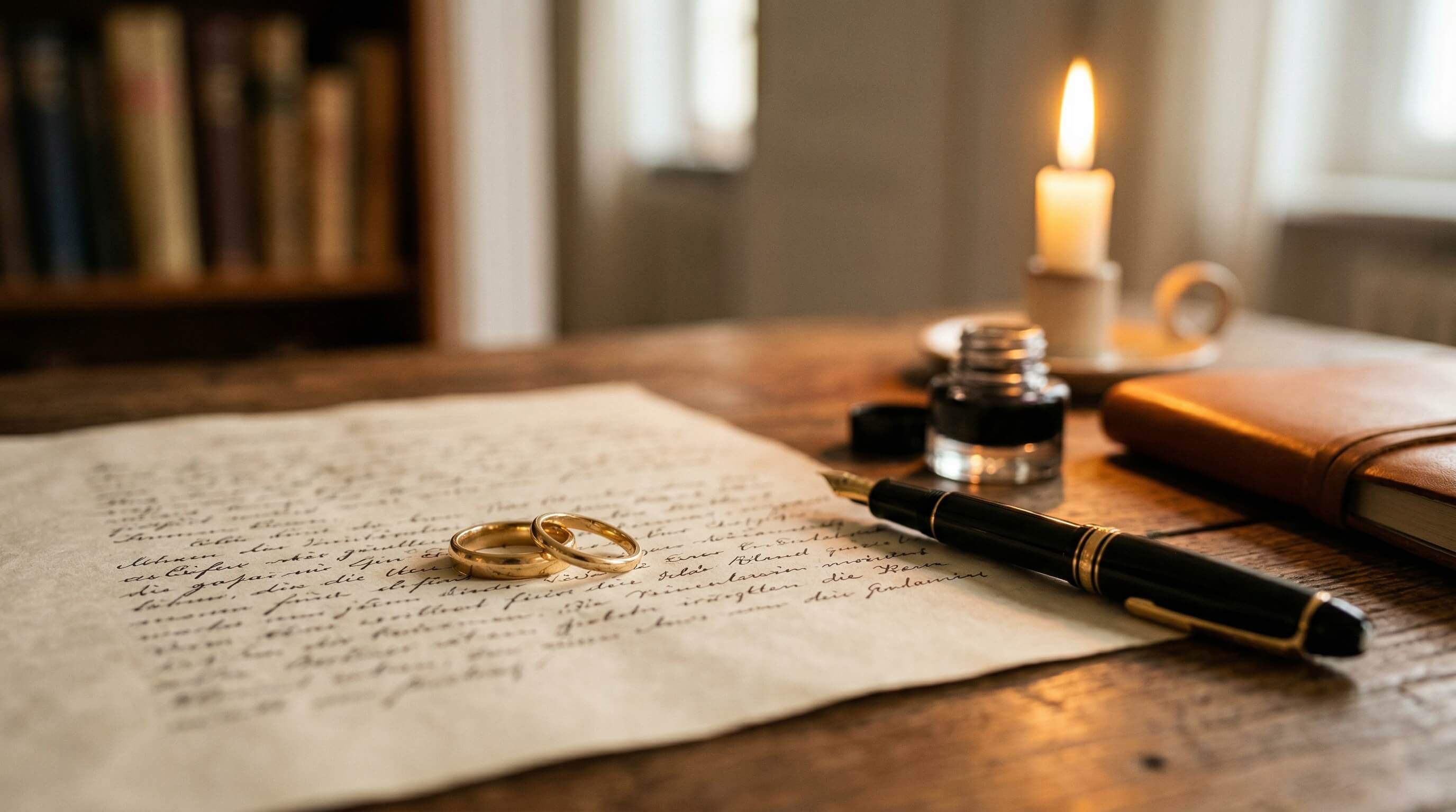 Ehepaar unterschreibt gemeinsames Testament am Schreibtisch